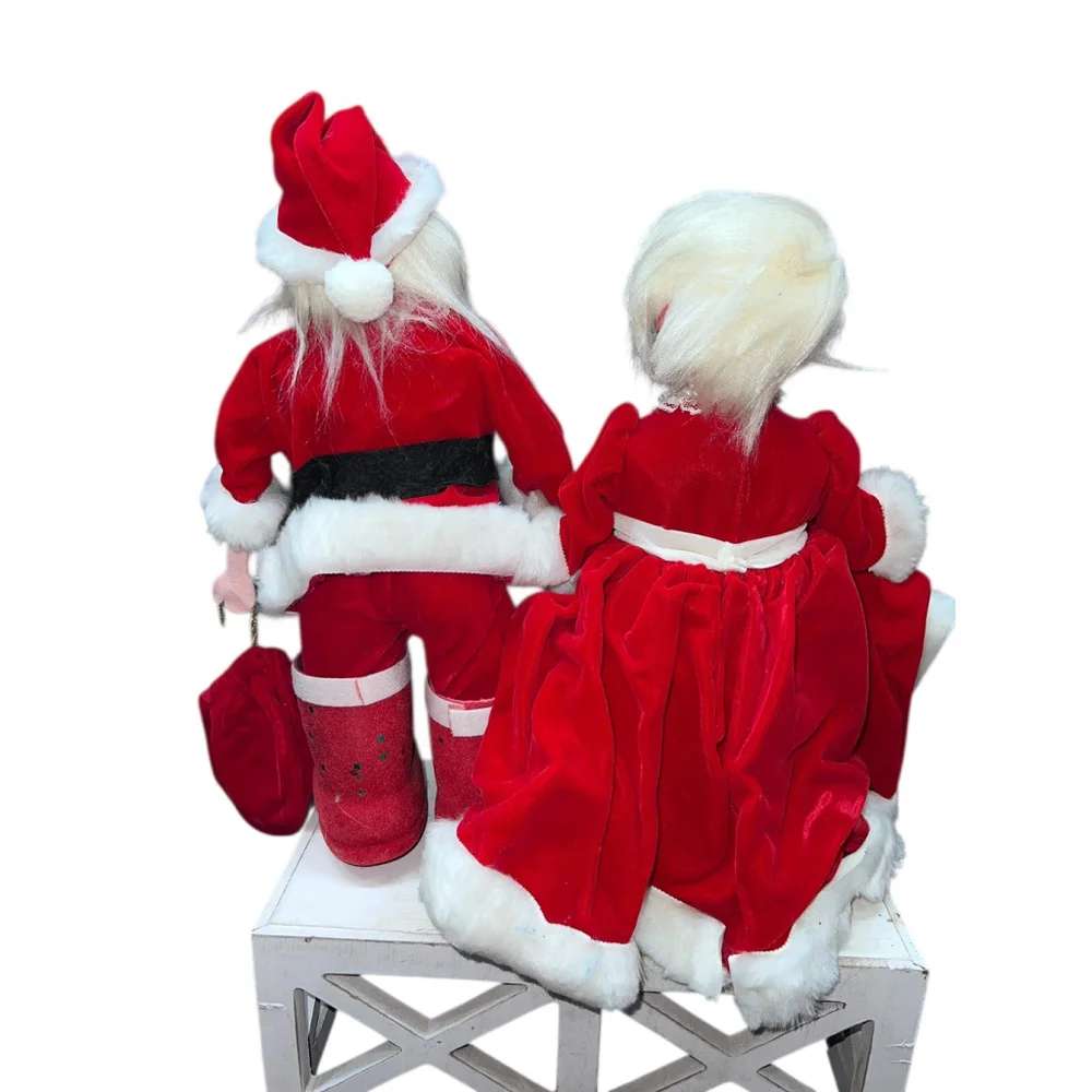 Vintage Handmade Santa & Mrs. Claus Dolls Figures Christmas Decor ~13.5 & 12.5” - Picture 2 of 5